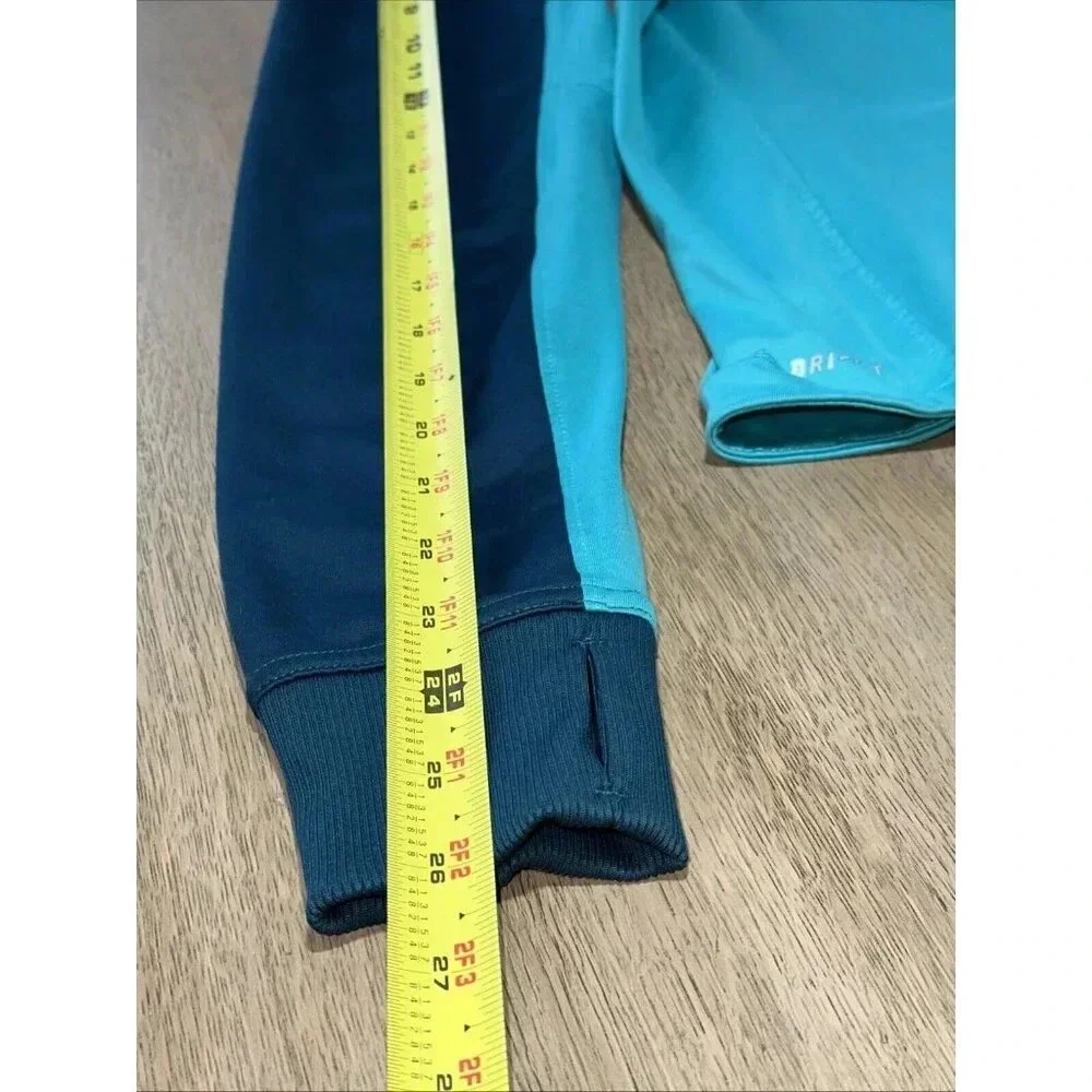 Nike Running Women’s (L) 1/4 Zip Pull Over Dri Fit Teal/Light Green Cap Hoodie